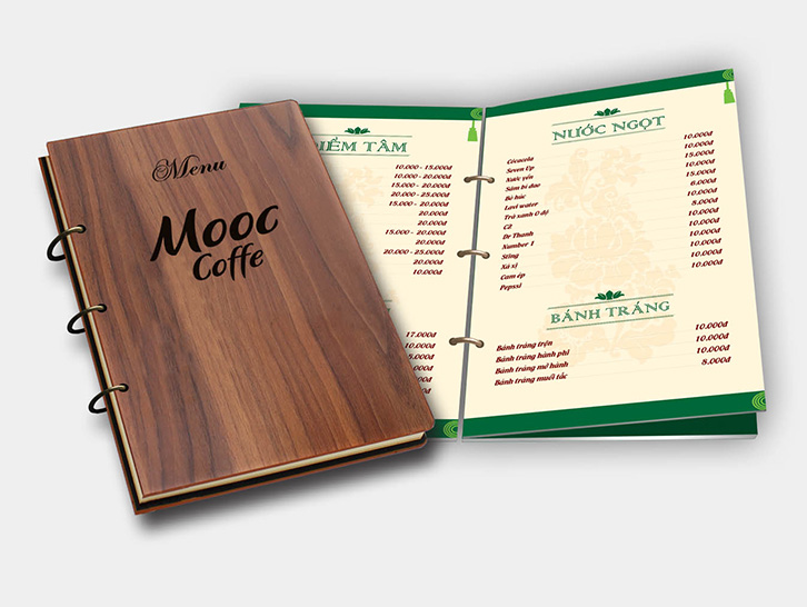 kích thước menu bìa gỗ
