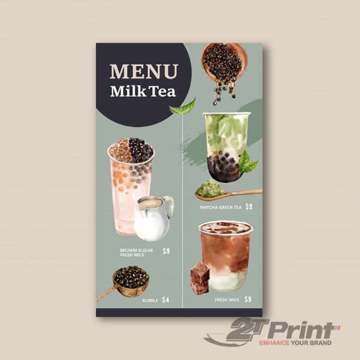 công nghệ in mẫu menu trà sữa hiện đại 2TPrint